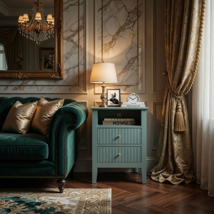 Fluted Nightstand With 2 Drawers