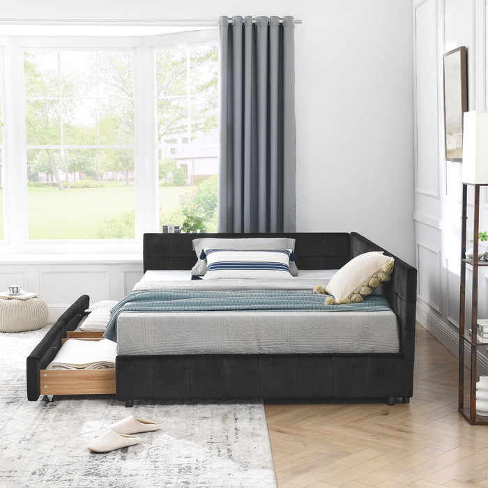 Storage Elegant Upholstered Tufted Bed Frame With Backrest And Armrests