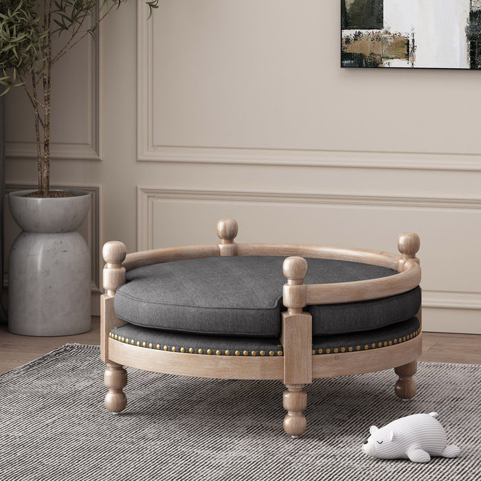 Round Pet Sofa, Wide Upholstered Pet Bed - Charcoal