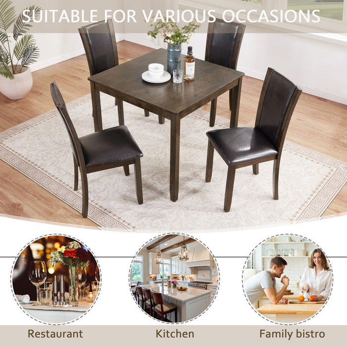 5 Piece Dining Table Set With Chairs - Dark Walnut