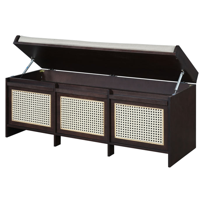 Entryway Shoe Bench With Drawers & Button Tufted Cushion