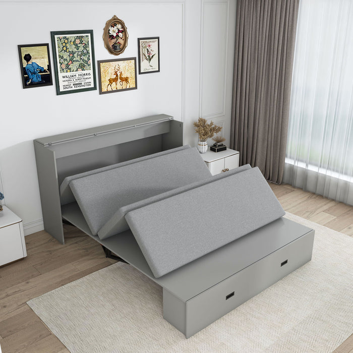 Murphy Bed With Storage Drawers And Charging Cabinet, Foldable Panels, Swivel Wheels