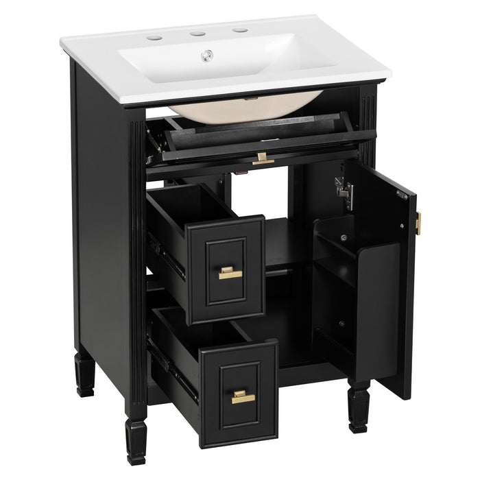 Modern Bathroom Vanity With Sink, Flip Drawer, 2 Drawers, Adjustable Shelf