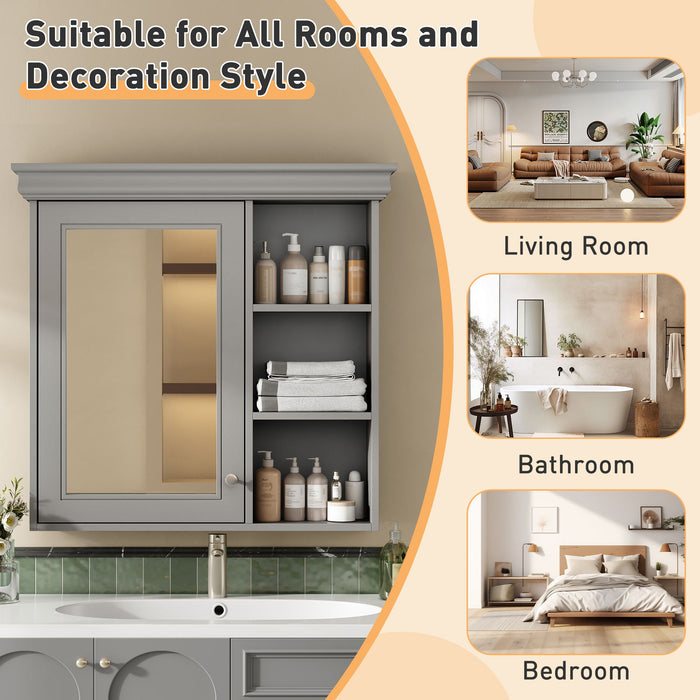 Wall Mounted Bathroom Medicine Cabinet With Mirror And Adjustable Storage With Soft Close Hinges