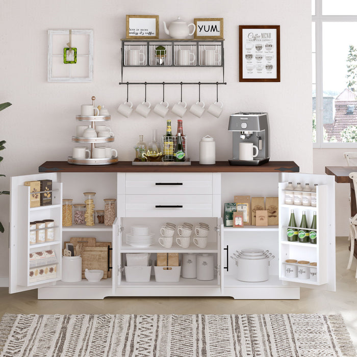 Barn Door Storage Cabinet With 2 Drawers & Door Rack, Adjustable Shelves