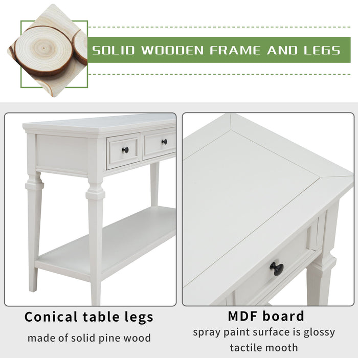 Classic Retro Style Console Table With 3 Top Drawers And Open Style Bottom Shelf - Antique White