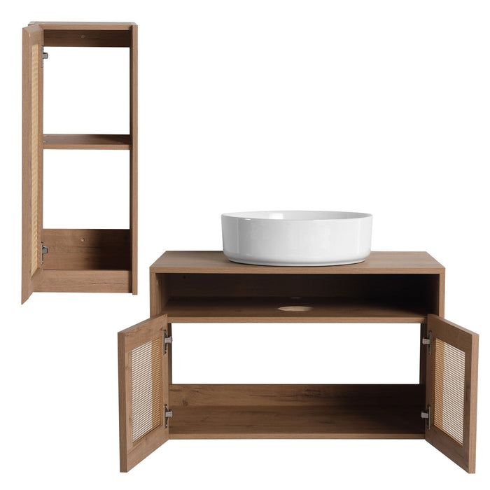 Bathroom Vanity With Art Sink And Side Cabinet, Float Mounting Design