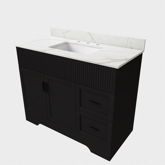 Bathroom Vanity Set, Fluted Cabinet, 3 Faucet Holes, Sink Included - Black