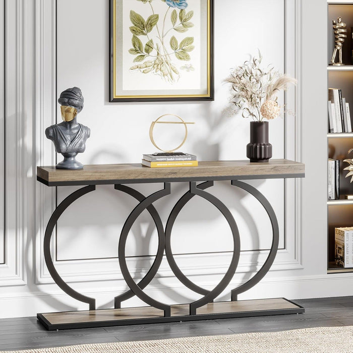 Console Table Narrow Long With Geometric Frame - Gray