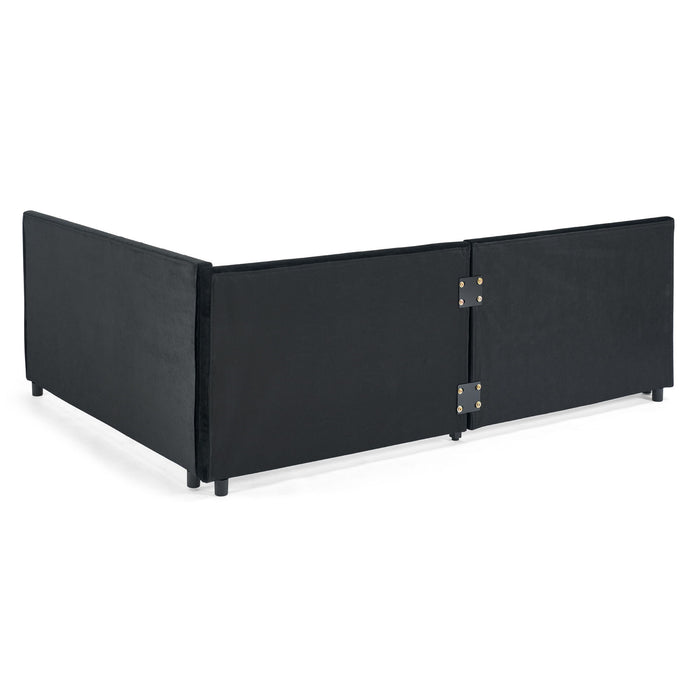 Full Size Upholstered Daybed With Trundle, Tufted Backrest And Armrests - Black