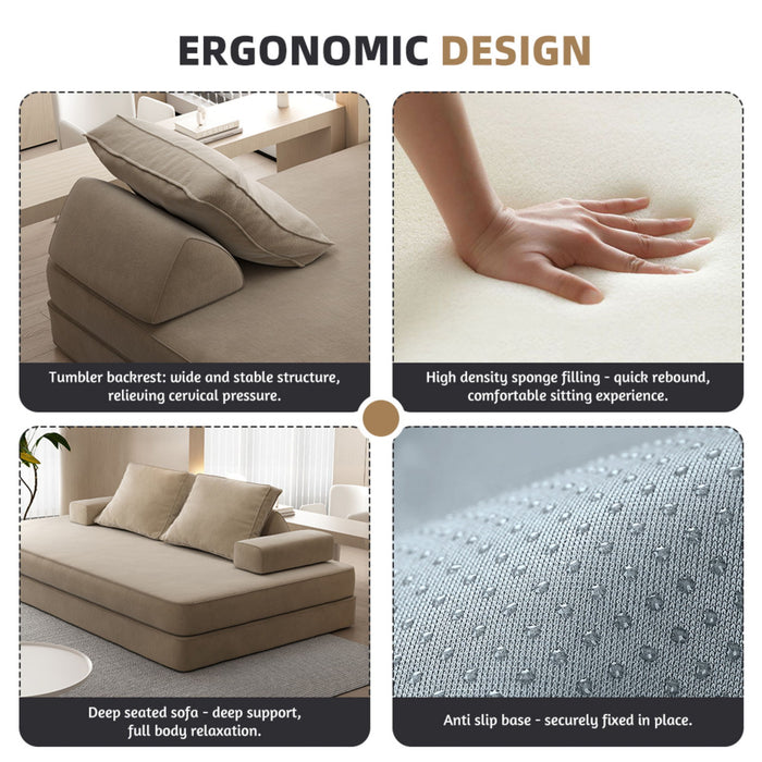 Multifunctional Convertible Sofa Bed With 2 Tumbler Backrests And 2 Pillows, Deep Seat Couch