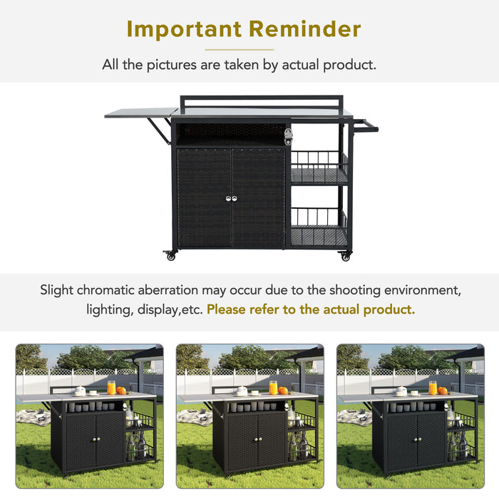 Outdoor Kitchen Island With Storage, Cooking Station, Grill Cart, Foldable Tabletop, And Bottle Opener - Dark Brown