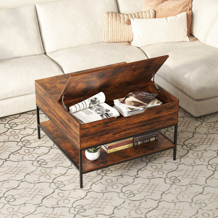 Rustic Flip Top Coffee Table With Hidden Storage - Black / Brown