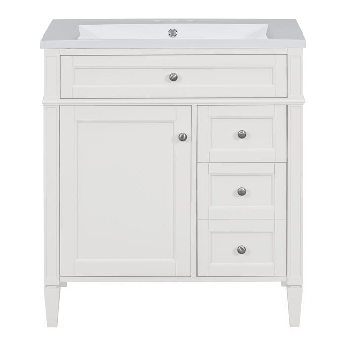 Bathroom Vanity With Top Sink, Storage Cabinet With 2 Drawers And Tip Out Drawer, Freestanding Set With Mirror Cabinet