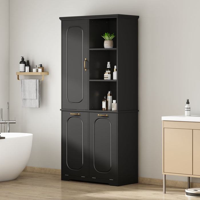 Freestanding Tall Storage Cabinet With 2 Tilt Out Hampers