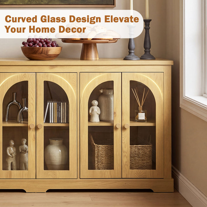 Modern Arched Glass Sideboard With 6 Doors, Buffet Cabinet With Storage And Adjustable Shelves