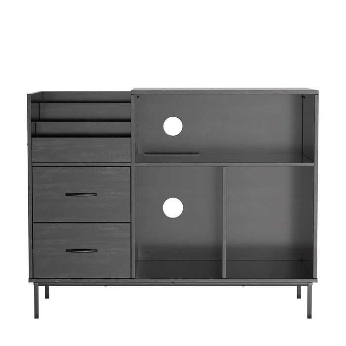 Eco-Friendly Vinyl Record Player Stand With Flip-Top Storage, Media Console With Dual Outlets And Dustproof Drawers