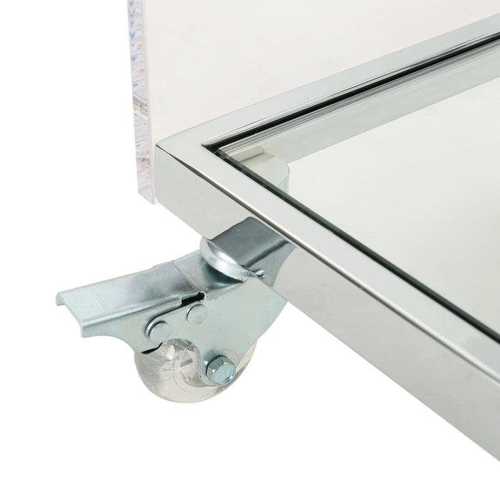 Elegant Acrylic Bar Cart With Tempered Glass Shelves And Rattan Metal Frame - Clear