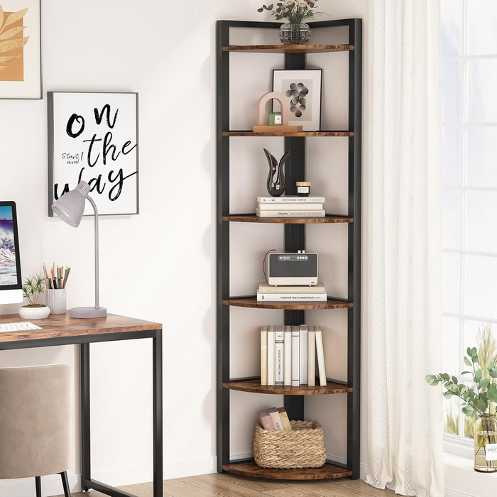 Tall 6 Tier Corner Bookshelf For Living Room