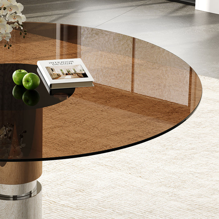 Round Glass Dining Table, Suitable For 2 - 4 People - Brown