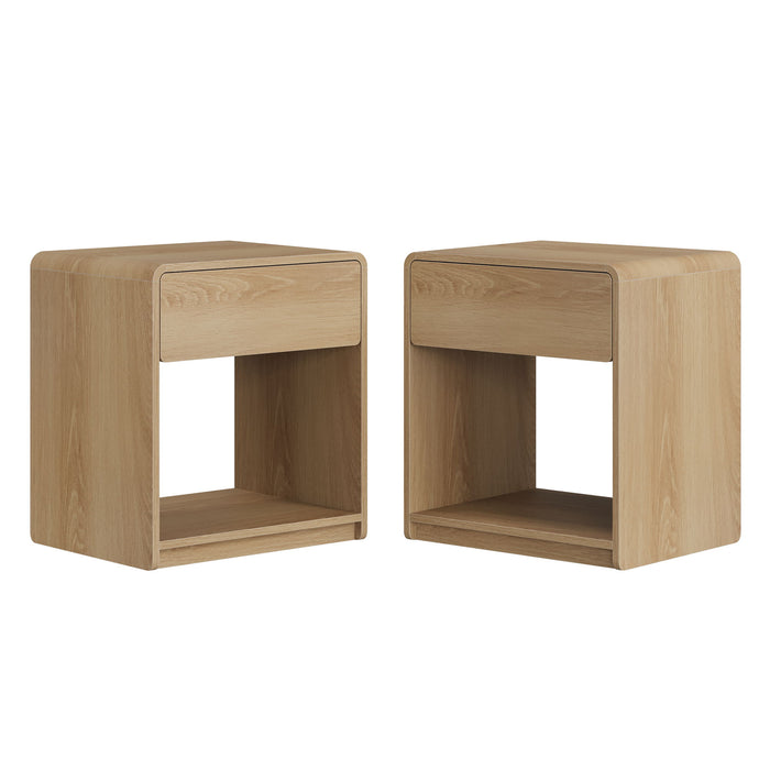 Bedside Table With Storage Drawers And Open Shelves (Set of 2) - Oak