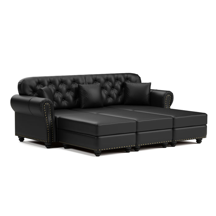 Upholstered Sofa With Nailhead Trim, Rolled Armrests With Ottoman