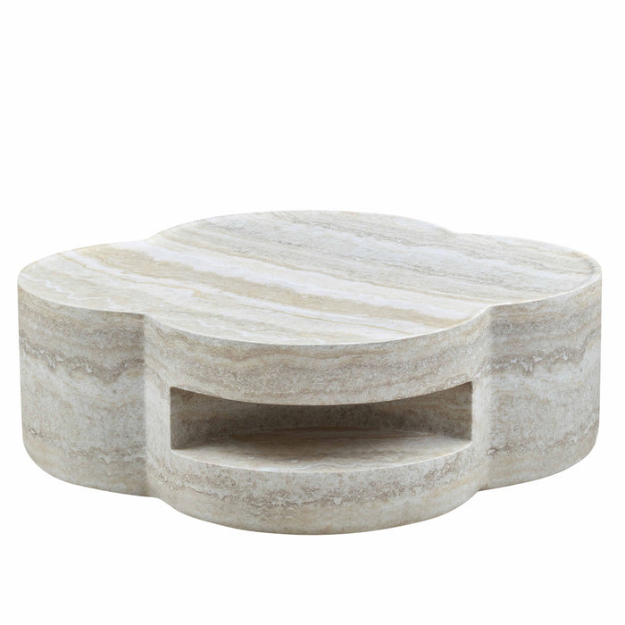 Clover Round Coffee Table With Open Storage - Marble