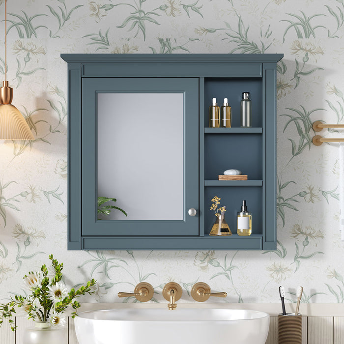 Wall-Mounted Medicine Cabinet With Mirror, Adjustable Shelves, Rectangular Design - Blue