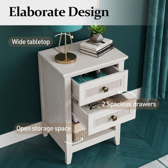 Nightstand With 2 Drawers & Shelf - White