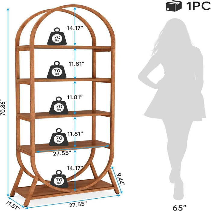 Arched 5 Tier Open Bookshelf For Office - Brown