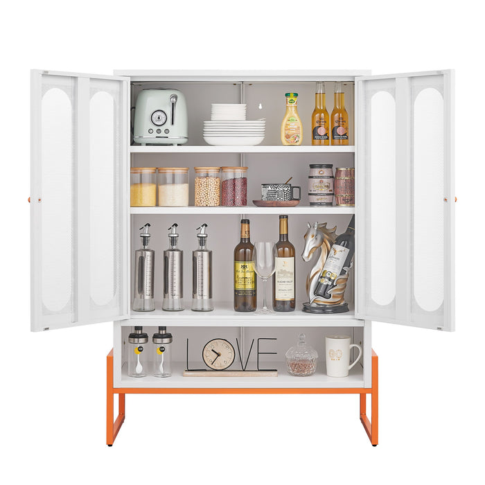 Modern Metal Shoe Cabinet With DoublebSided Mesh Doors And Adjustable Partitions