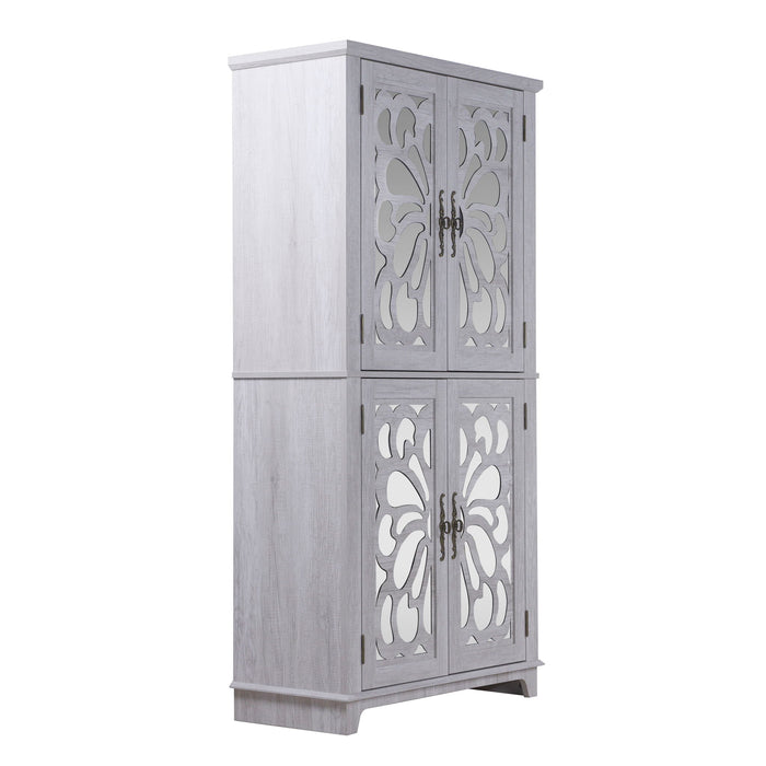 Modern Sideboard Buffet With 4 Mirrored Doors, Adjustable Shelves