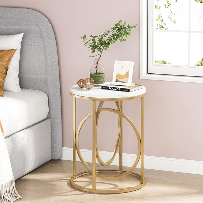 Round End Table - White / Gold
