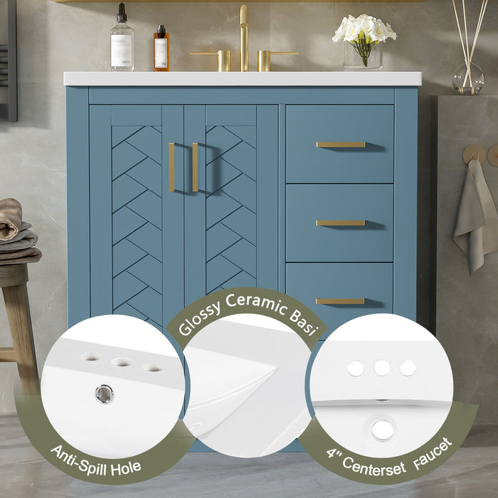 Bathroom Vanity With Sink, Storage Cabinet, Freestanding Set With 3 Drawers & Soft Closing Doors