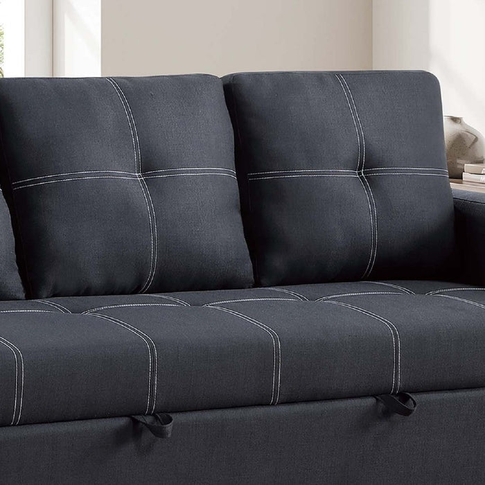 Sectional Sofa Pull Out Bed Upholstered Tufted Convertible Couch - Black