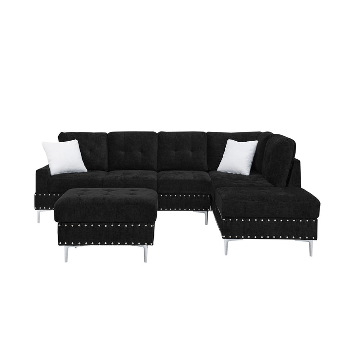 L-Shaped Sectional Sofa With Chaise And Storage Ottoman, Includes 2 Pillows