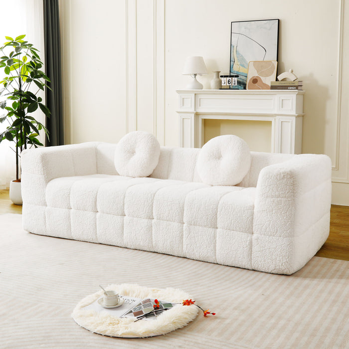 Boneless 3 Seater Sofa With Circular Throw Pillows - Beige