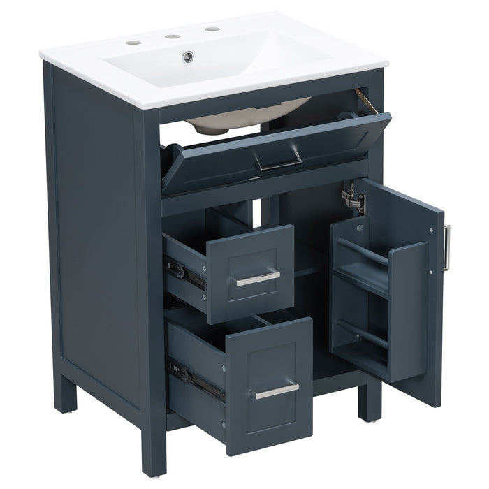 Modern Bathroom Vanity With Sink, Flip Drawer & 2 Drawers, Soft Close Hinges, Adjustable Shelf