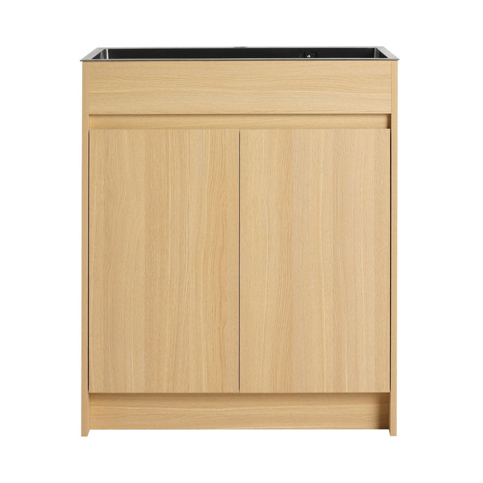 28" Freestanding Bathroom Vanity With Sink, Soft Close Doors - Oak