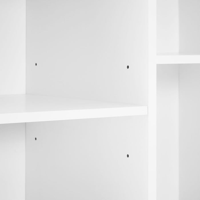 Modern Tall Storage Cabinet With Adjustable Shelves, Flip-Out Basket & Enclosed Doors