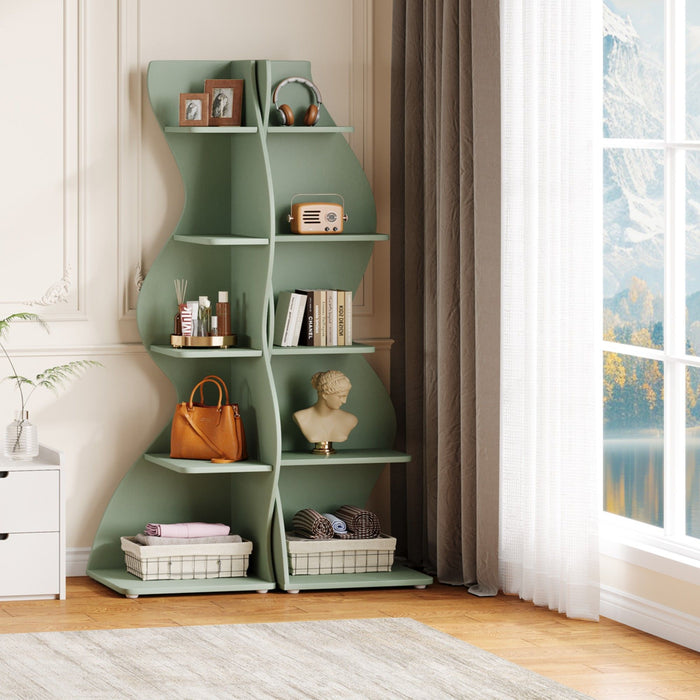 5 Tier Wavy Corner Bookshelf And Plant Stand For Living Room