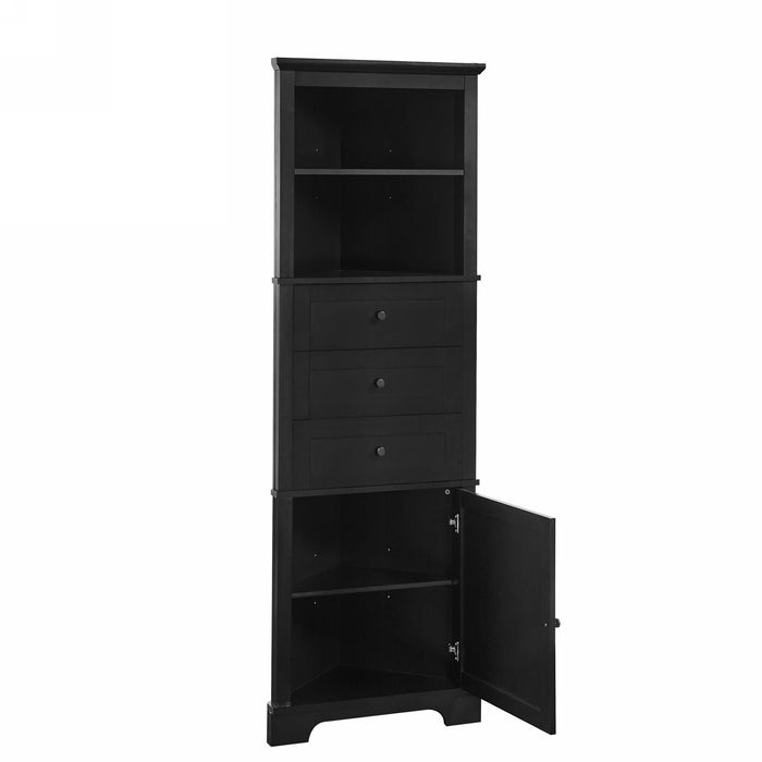 Tall Storage Cabinet With 3 Drawers And Adjustable Shelves For Bathroom