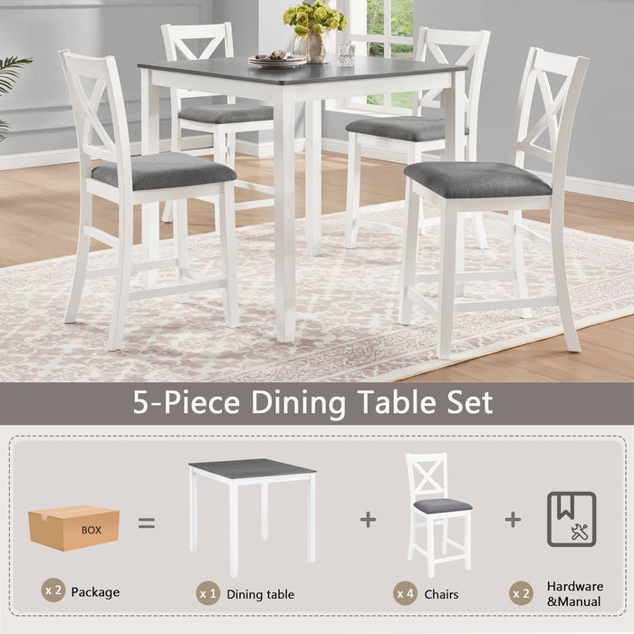 5 Piece Counter Height Dining Table Set With 4 Chairs