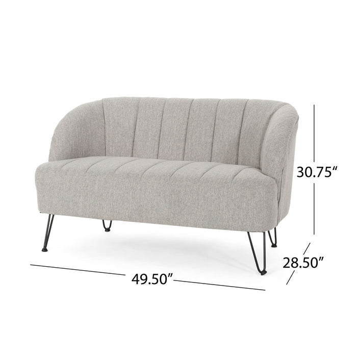 Modern Loveseat With Channel Stitching And Iron Legs - Light Gray