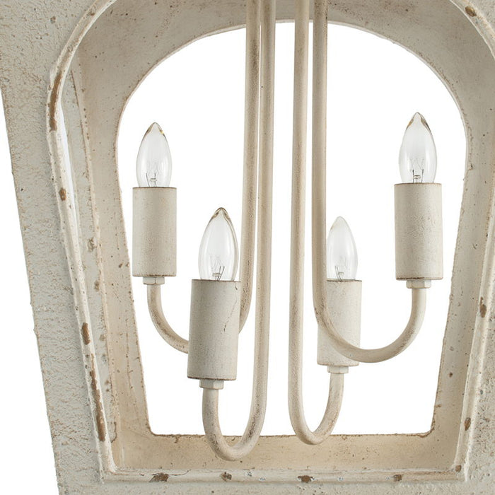 4 Light Wood Chandelier, Hanging Light Fixture With Adjustable Chain For Kitchen, Bulb Not Included - Cream White