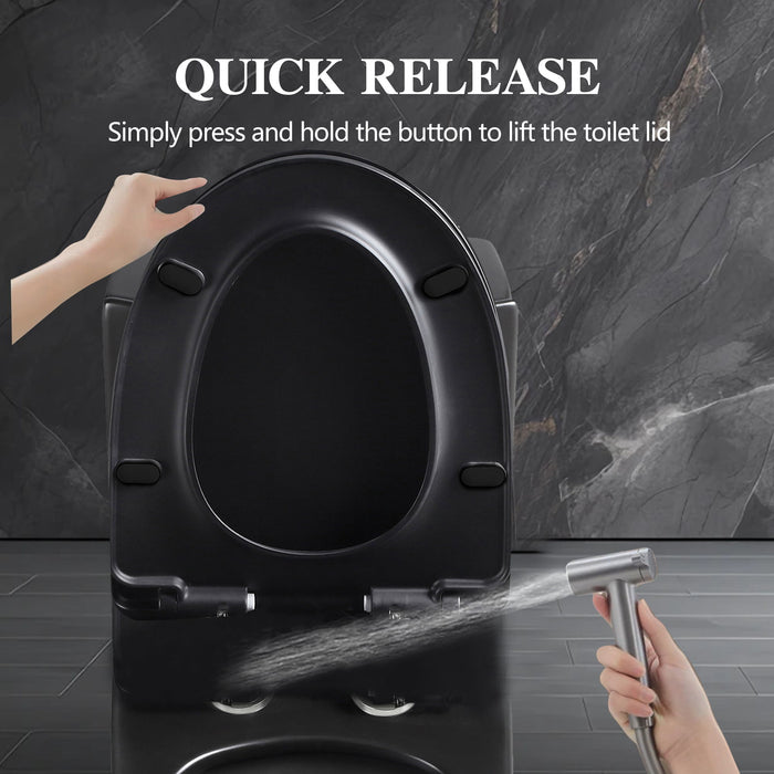 1.1 / 1.60 Gpf Dual Flush 1 Piece Toilet, Water Saving Elongated Comfort Height Floor Mounted, Soft Close Seat, 1000 Gram Map Flushing Score Toilet - Matte Black