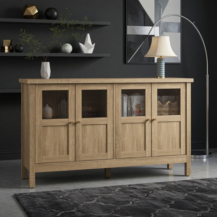 Buffet Cabinet With 4 Doors, Adjustable Shelves Handles - Natural