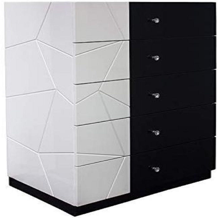 5 Drawer Chest Storage Unit, Clothes Organizer, Geometric Pattern - White / Black