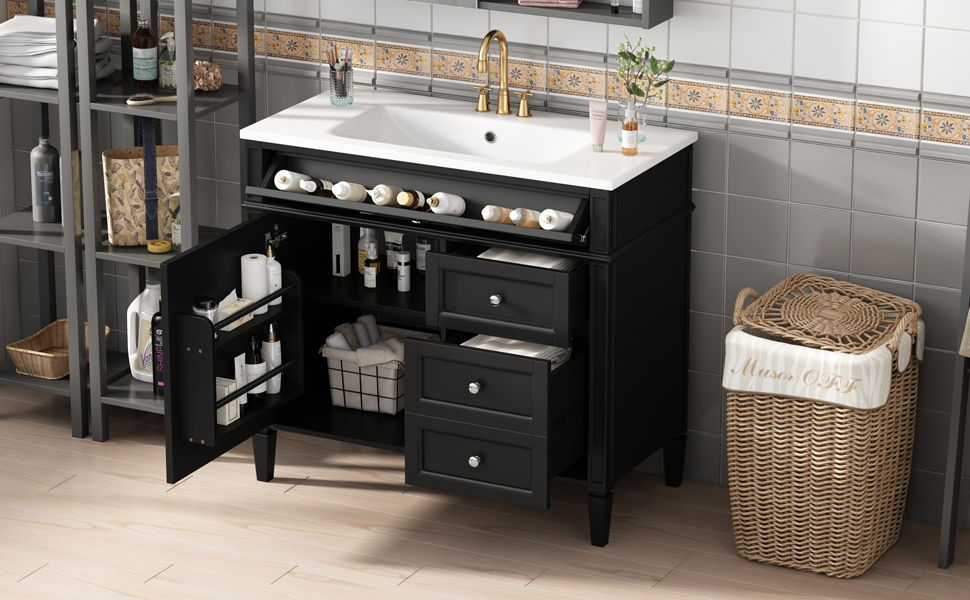 Bathroom Vanity & Top Sink, Modern Bathroom Storage Cabinet With 2 Drawers And A Tip-Out Drawer