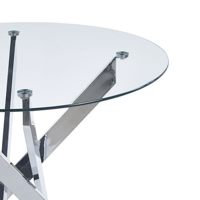Dining Table With Cross Metal Leg And Tempered Glass, Modern Space Saving Kitchen Table For Living Room
